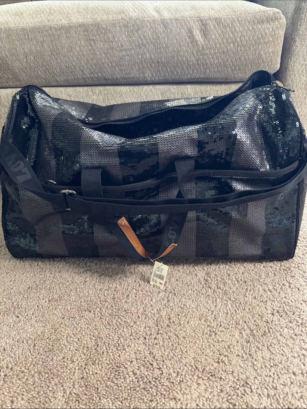 PINK Victoria's Secret Black and Gray Sequin Duffel Bag